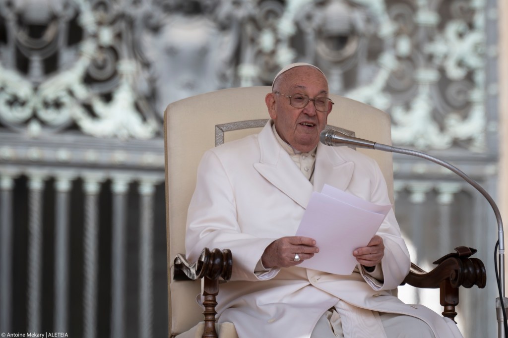 Pope Francis during his weekly general audience in St. Peter's square at the Vatican on April 24, 2024