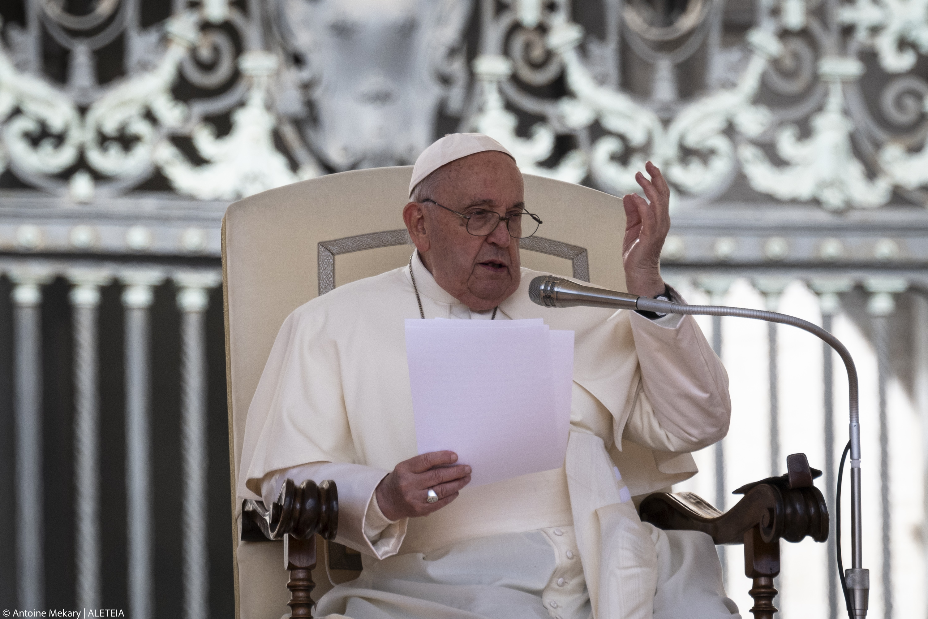 Pope Francis during his weekly general audience in St. Peter's square at the Vatican on April 17, 2024