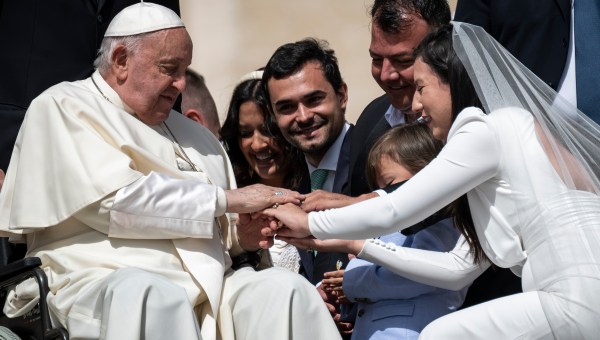 Pope Francis during his weekly general audience in St. Peter's square at the Vatican on April 17, 2024
