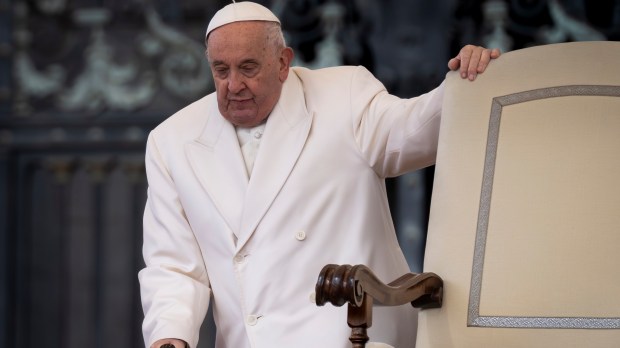 Pope Francis during his weekly general audience in St. Peter's square at the Vatican on April 03, 2024