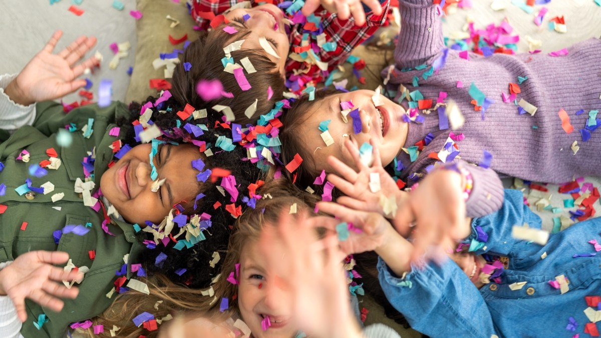 kids and confetti at party