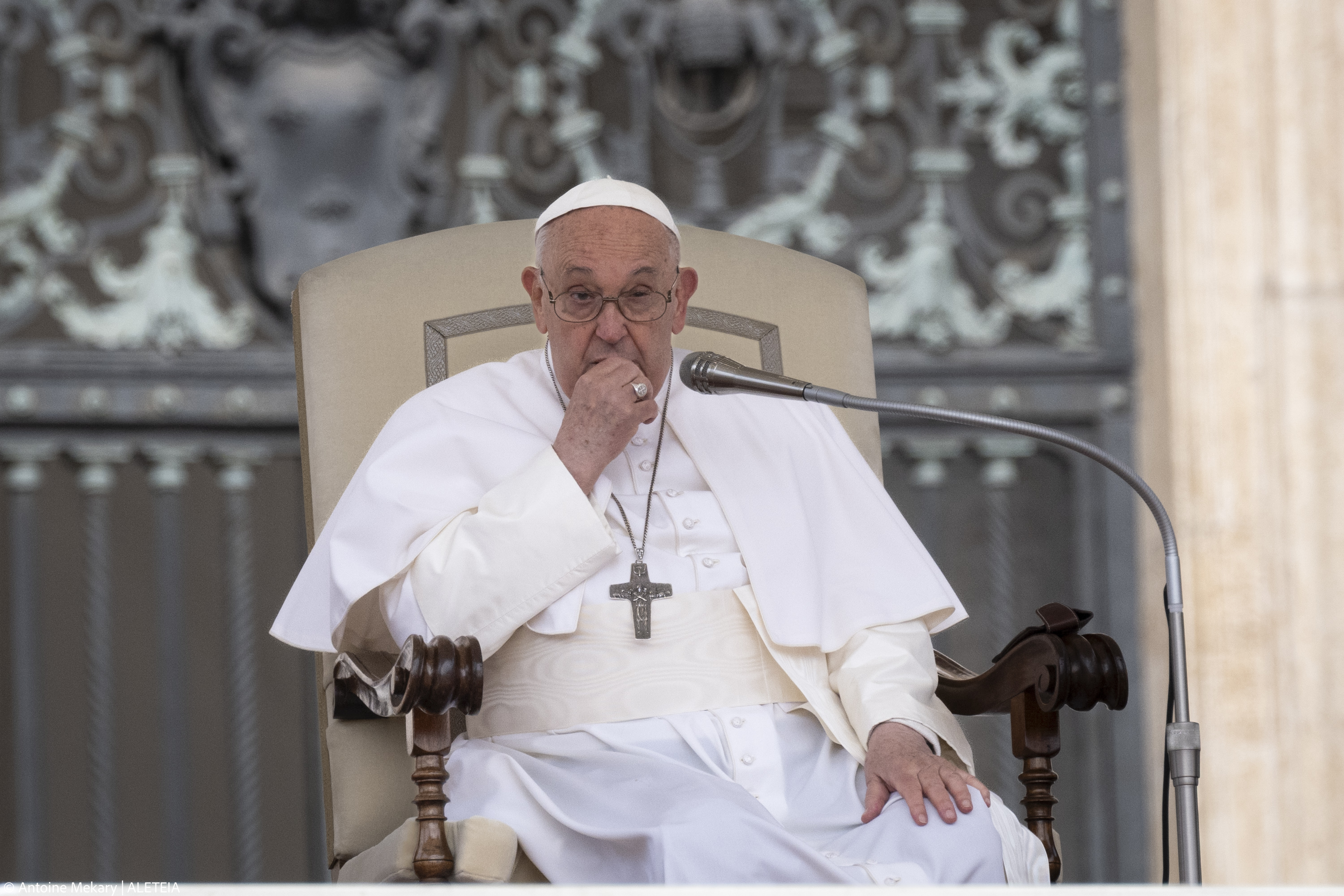 Pope Francis during his weekly general audience in St. Peter's square at the Vatican on May 08, 2024.