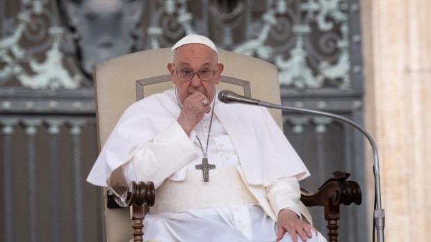 Pope Francis during his weekly general audience in St. Peter's square at the Vatican on May 08, 2024.