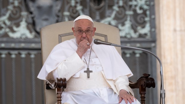Pope Francis during his weekly general audience in St. Peter's square at the Vatican on May 08, 2024.