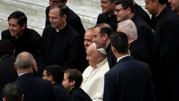 Pope Francis during his weekly general audience in Paul VI Hall at the Vatican on May 01, 2024