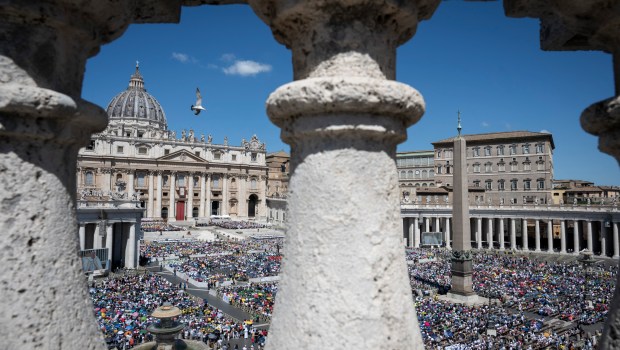 Pope Francis celebrates a mass on World Children's Day at St Peter's Basilica in the Vatican on May 26, 2024