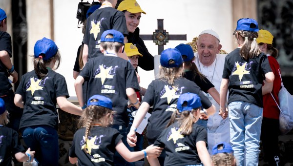 Pope Francis celebrates a mass on World Children's Day at St Peter's Basilica in the Vatican on May 26, 2024