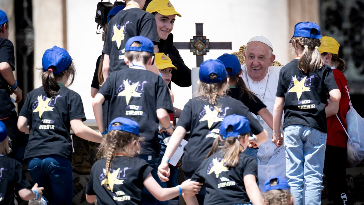 Pope Francis celebrates a mass on World Children's Day at St Peter's Basilica in the Vatican on May 26, 2024