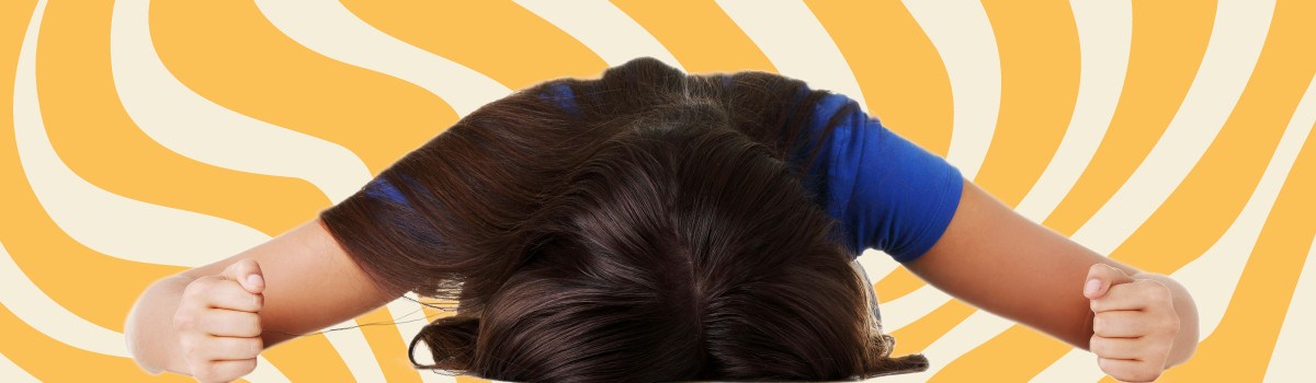 Stressed teen girl yellow background