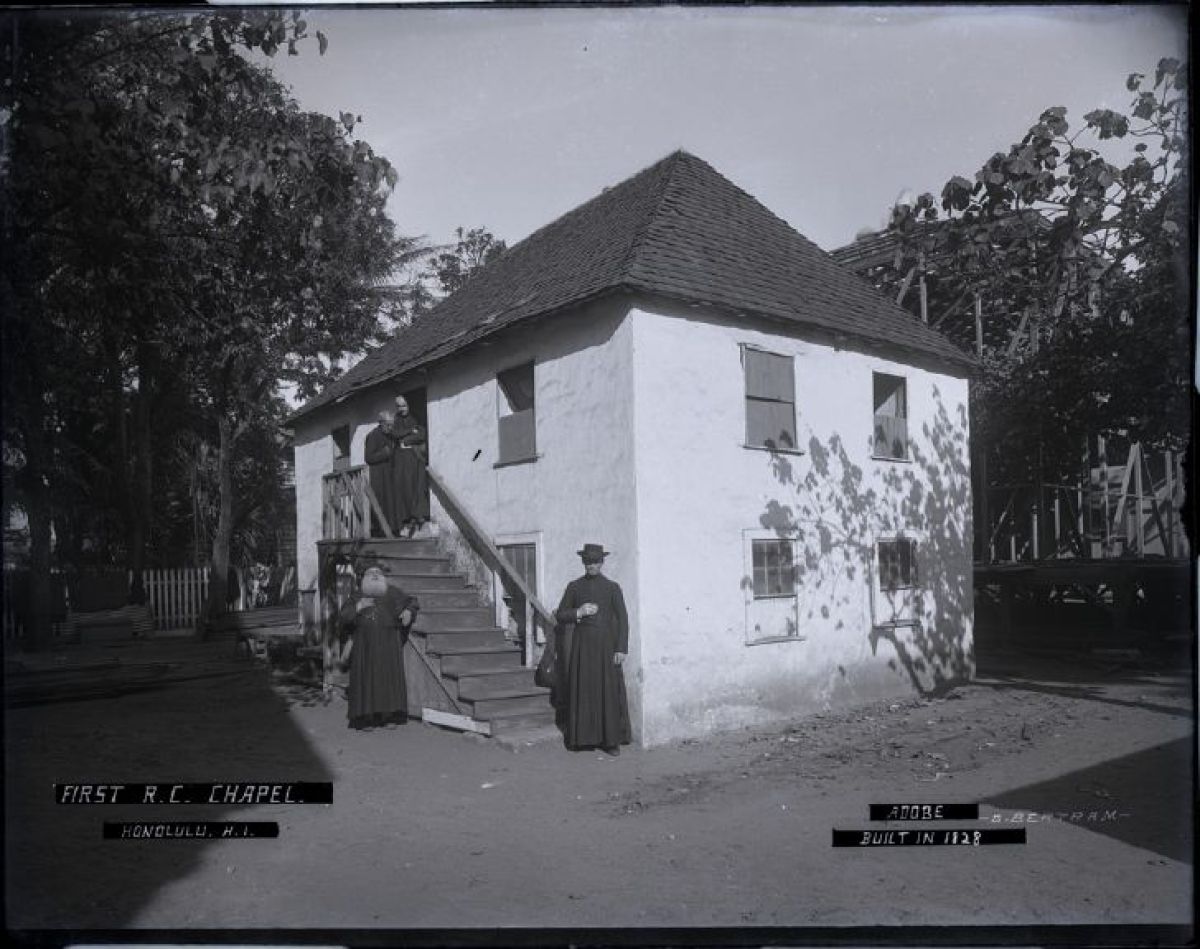 The first Roman Catholic chapel in Honolulu, circa 1828