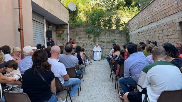 Pope Francis meeting with parishioners from the Church of Saint Bridget of Sweden in the Palmarola neighborhood in the west of Rome on June 7, 2024.