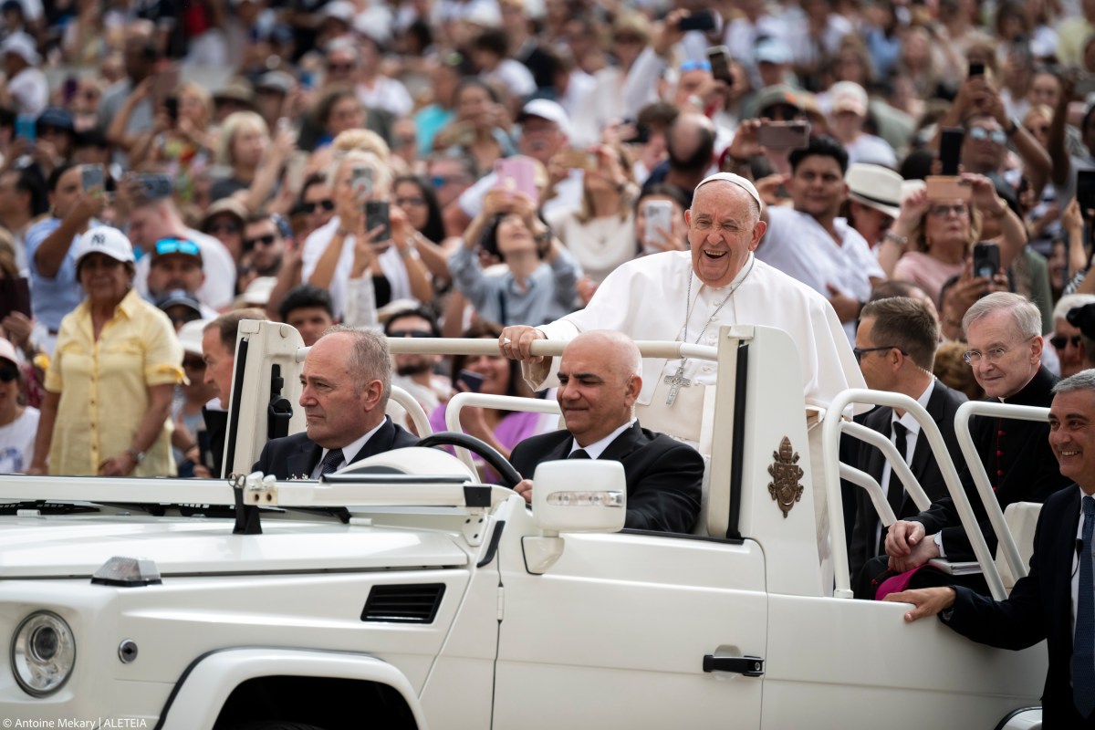 Pope Francis during his weekly general audience in St. Peter's square at the Vatican on June 19, 2024.