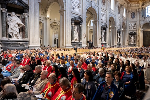 Pope Francis presides over a holy mass on the Solemnity of the Most Holy Body and Blood of Christ at Saint John Lateran archbasilica on June 2, 2024 in Rome.