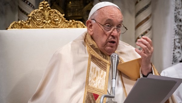 Pope Francis presides over a holy mass on the Solemnity of the Most Holy Body and Blood of Christ at Saint John Lateran archbasilica on June 2, 2024 in Rome.