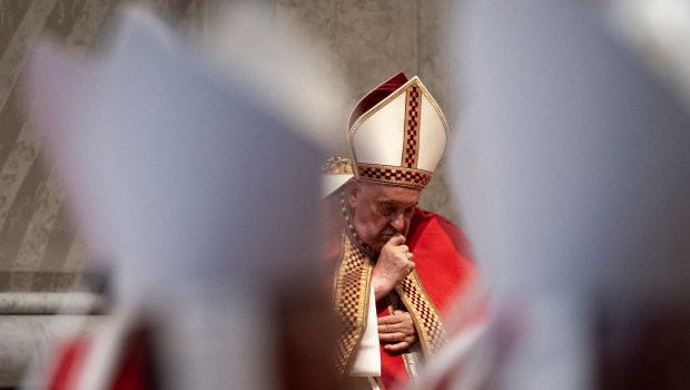 Pope Francis celebrates a Mass at St. Peter's Basilica in the Vatican on Saturday, June 29, 2024