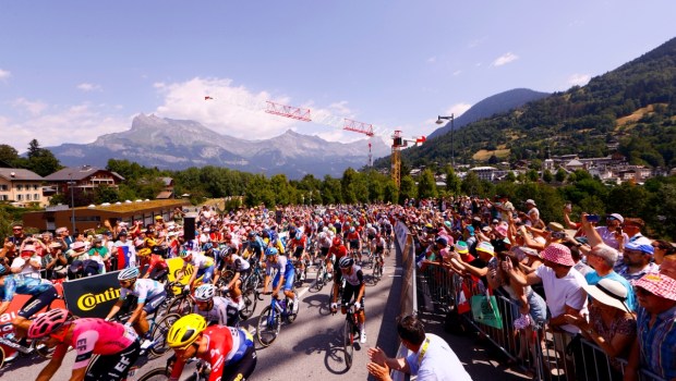 Tour de France 2023 cycling race. Start of the Saint Gervais Mont-Blanc stage.