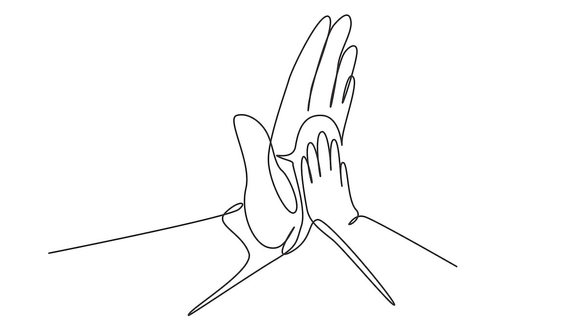 father rejoice high five child adult hands illustration