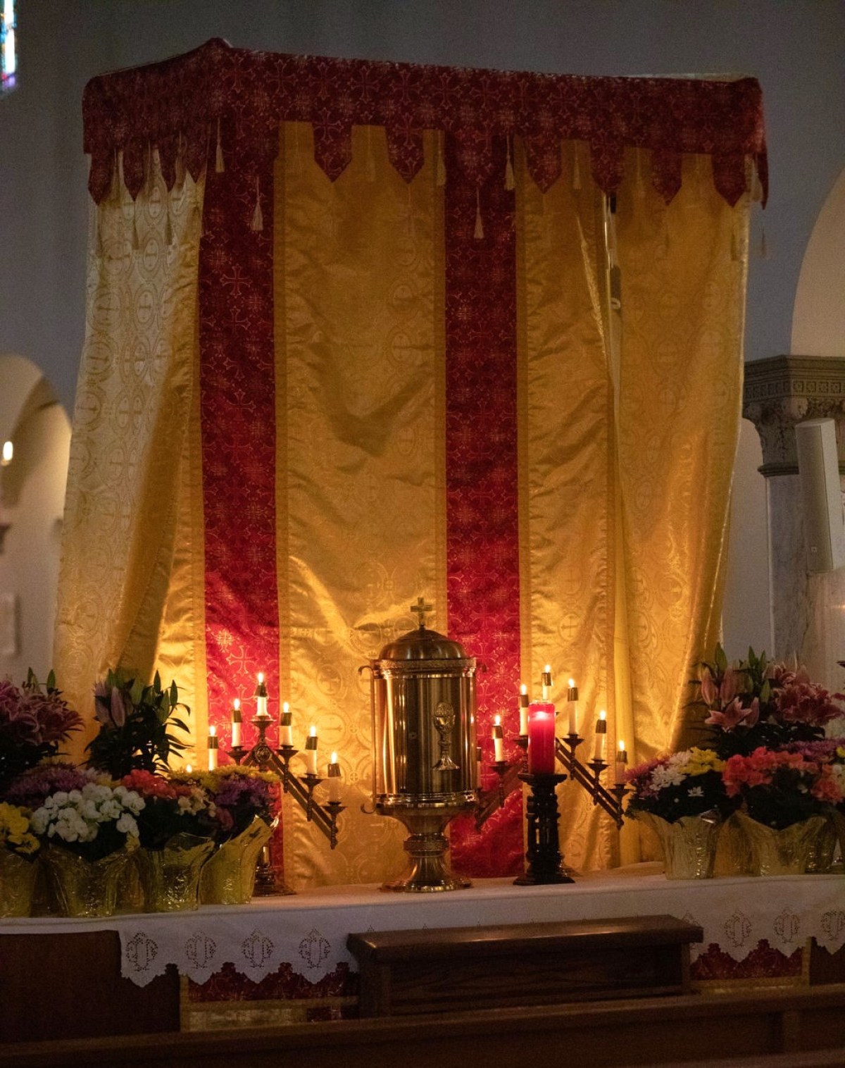 a shrine that was designed and sewn by parishioner