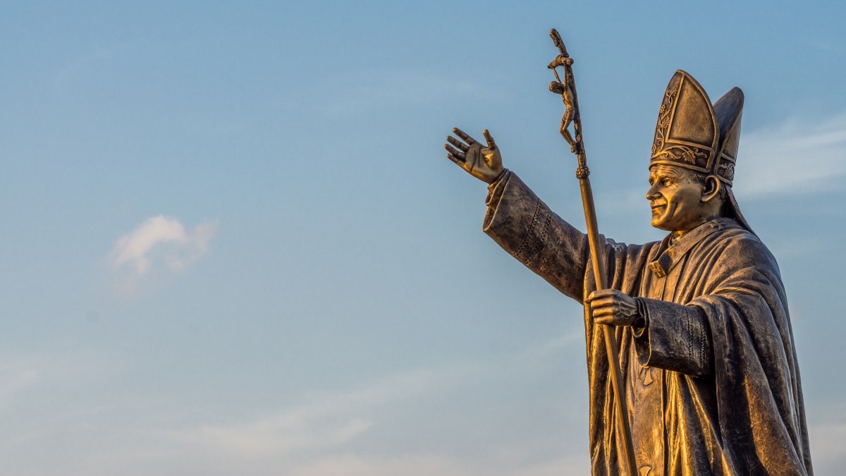 Statue of Pope John Paul II at the St. Thomas Mount National Shrine in Chennai shot during the golden hour
