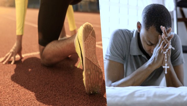 Olympic athlete and Catholic praying