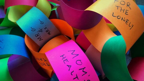 Colorful prayer chain made of construction paper.