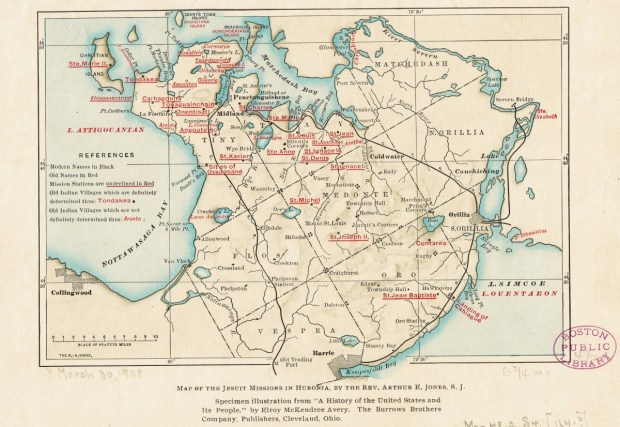 Map of Jesuit missions in Huronia, located in present day Quebec