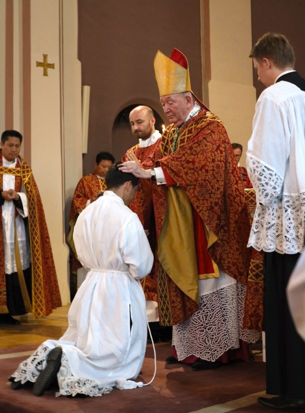 Mathias Bruno Ledum receives the sacrament of Holy Orders from the Roman Catholic Bishop of Oslo, Bernt Ivar Eidsvig