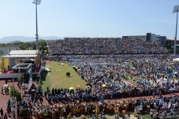 Worshippers gather for a holy mass led by Pope Francis at Sir John Guise Stadium in Port Moresby, Papua New Guinea, on September 8, 2024.