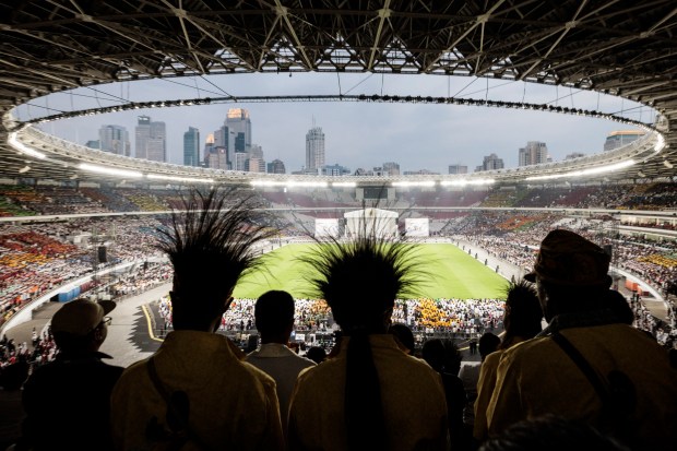 Catholic faithful attend a holy mass led by Pope Francis at the Gelora Bung Karno Stadium in Jakarta on September 5, 2024.