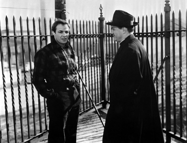 Marlon Brando as Terry Malloy and Karl Malden as Fr. Barry in "On the Waterfront"