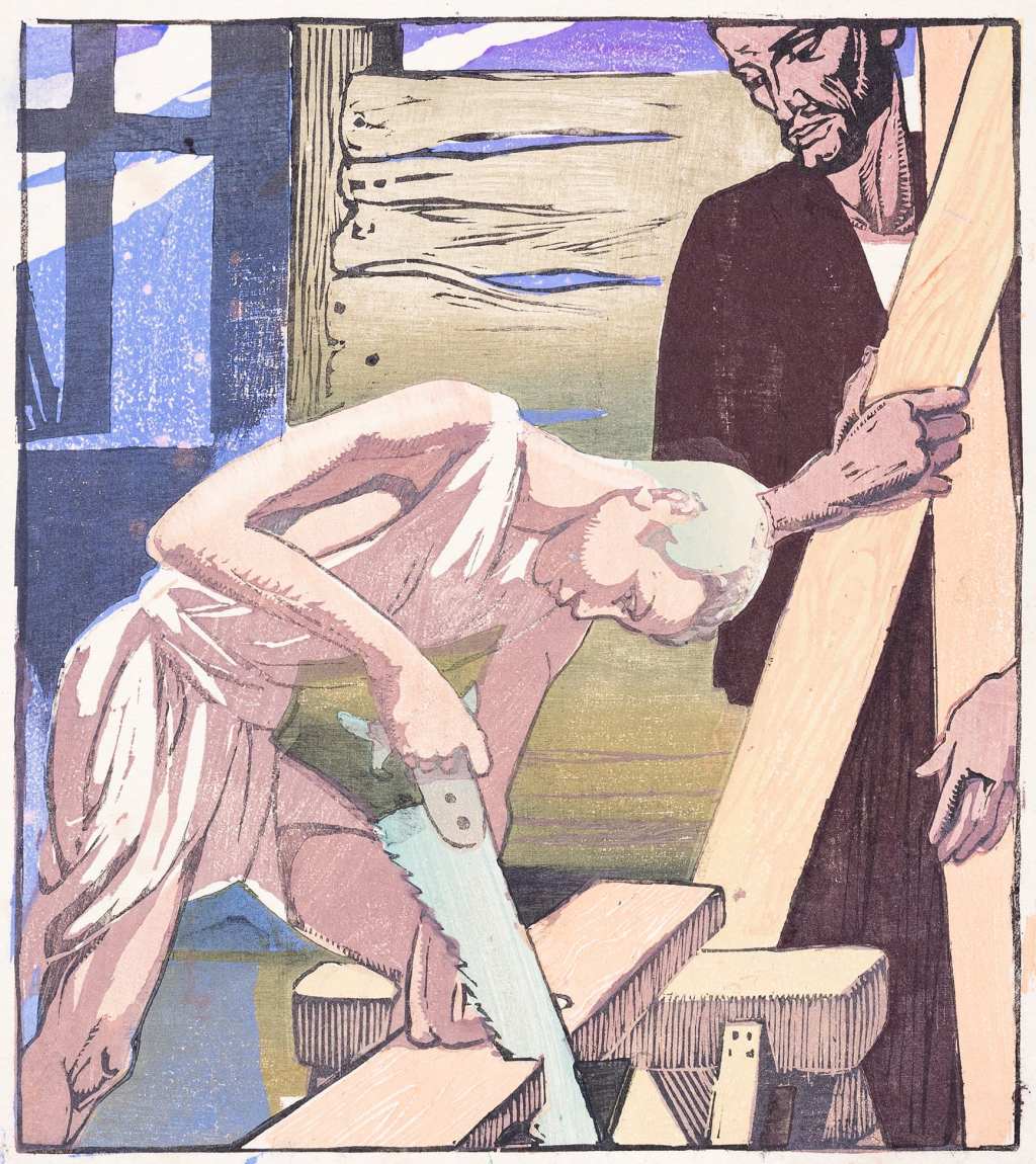 "Christ in the Carpenters Shop" Woodcut by Margery Allington Royds