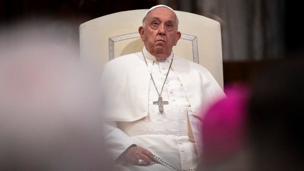 Pope Francis prays for the Rosary for Peace with members of the Synod Assembly in the basilica of Santa Maria Maggiore
