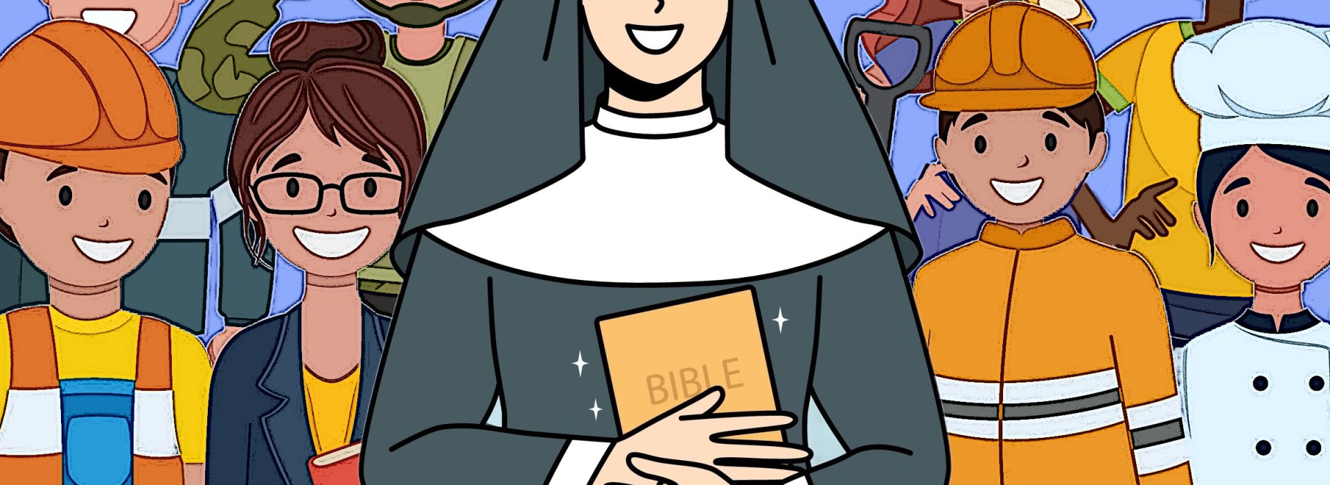 Nun with different jobs illustration
