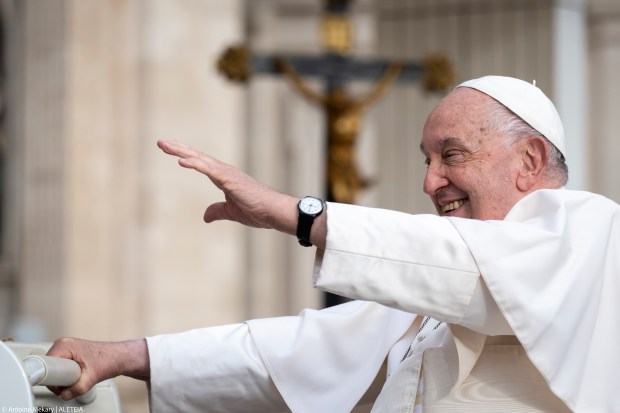 Pope Francis during his weekly general audience in St. Peter's square at the Vatican on October 16, 2024