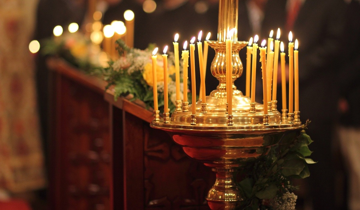Beeswax candles in church