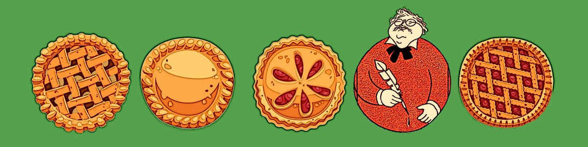 Chesterton in row of pies illustration