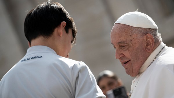 Pope Francis sits on the popemobile at the end of the weekly general audience at St Peter's Square in The Vatican on November 27, 2024.