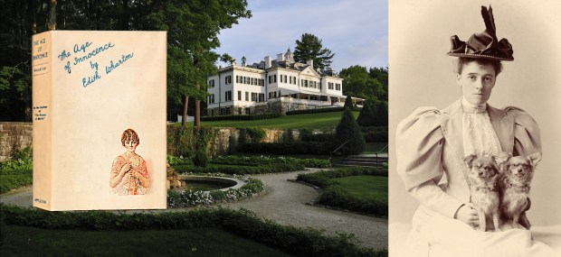 A photo of Edith Wharton, her home in Massachusetts (now a museum dedicated to the author), and the first edition of "The Age of Innocence"