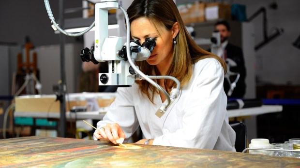 Art restorer with microscope