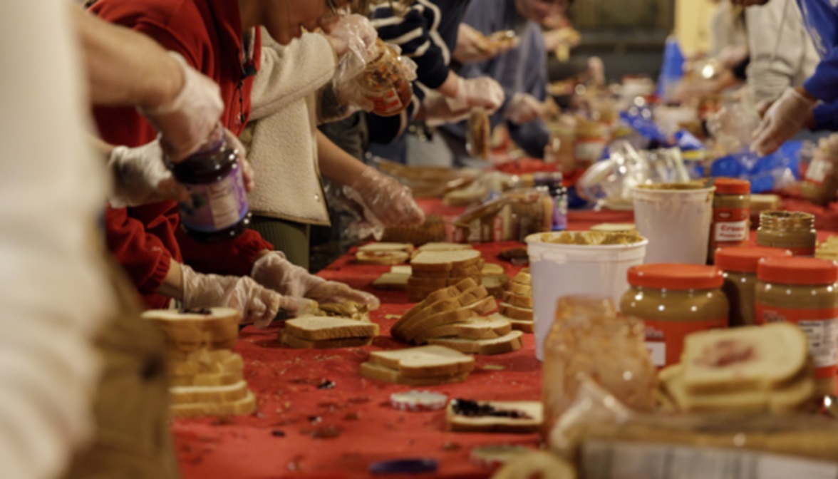 Thomas Aquinas College students making sandwiches