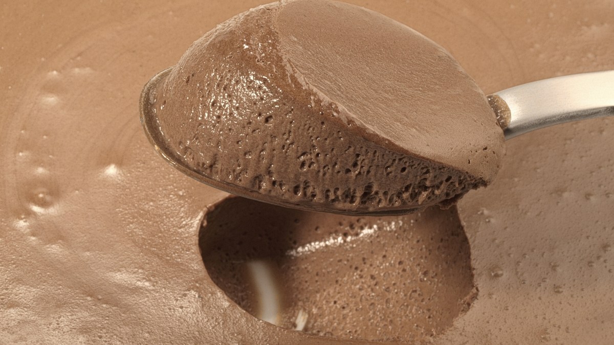 Spoonful of chocolate mousse for "mocha mousse" color of the year