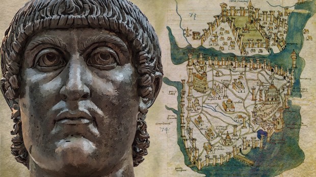 Bust of Constantine and map of Constantinople - Collage
