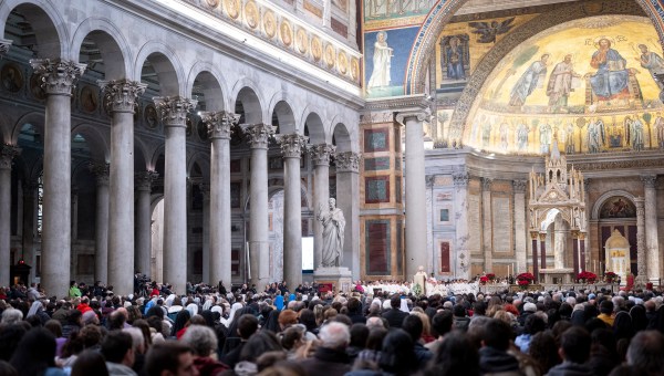 Cardinal James Michael Harvey attends a mass after opening the Holy Door of the Basilica of Saint Paul Outside the Walls during a ceremony for the Catholic Jubilee Year, in Rome on January 5, 2025