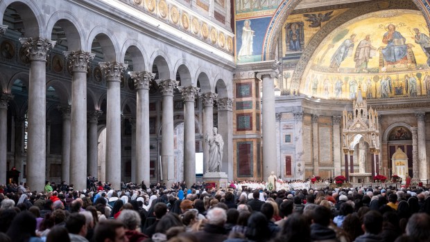 Cardinal James Michael Harvey attends a mass after opening the Holy Door of the Basilica of Saint Paul Outside the Walls during a ceremony for the Catholic Jubilee Year, in Rome on January 5, 2025
