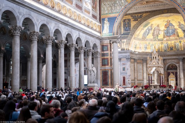 Cardinal James Michael Harvey attends a mass after opening the Holy Door of the Basilica of Saint Paul Outside the Walls during a ceremony for the Catholic Jubilee Year, in Rome on January 5, 2025