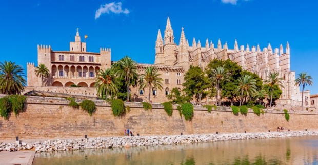 La Almudaina Palace and Cathedral of Santa Maria of Palma in Majorca, Spain