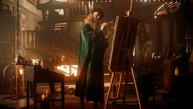 Leonardo da Vinci painting in studio