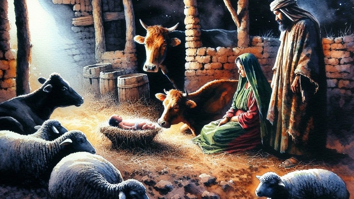 Nativity scene with lots of animals