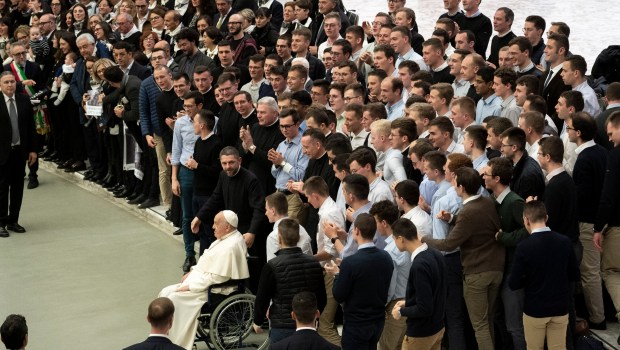 Pope Francis during his weekly general audience in Paul VI Hall at the Vatican on January 29, 2025.