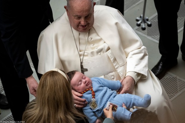 Pope Francis during his weekly general audience in Paul VI Hall at the Vatican on January 29, 2025.